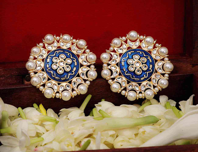 Blue Color Meenakari  Stud Earring For Women