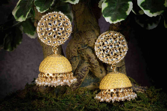 Yellow Color Meenakari  Jhumka Earring