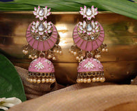 Pink Colored Hand Crafted Meenakari Lotus Chandbali
