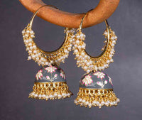 Alia Bhatt Inspired Gorgeous Pearl Meenakari Grey Hoop