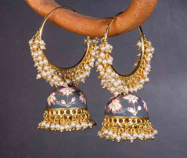 Alia Bhatt Inspired Gorgeous Pearl Meenakari Grey Hoop