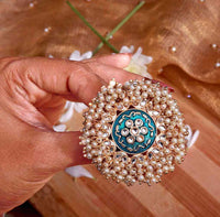 Turquoise Blue Color Meenakari Designer Finger Ring
