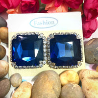 Blue Color Square Diamond Stud Earring