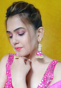 Alia Bhatt Inspired Gorgeous Pearl Meenakari Rani Color Hoop Earring  - Aferando
