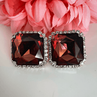 Wine Color Square Diamond Stud Earring