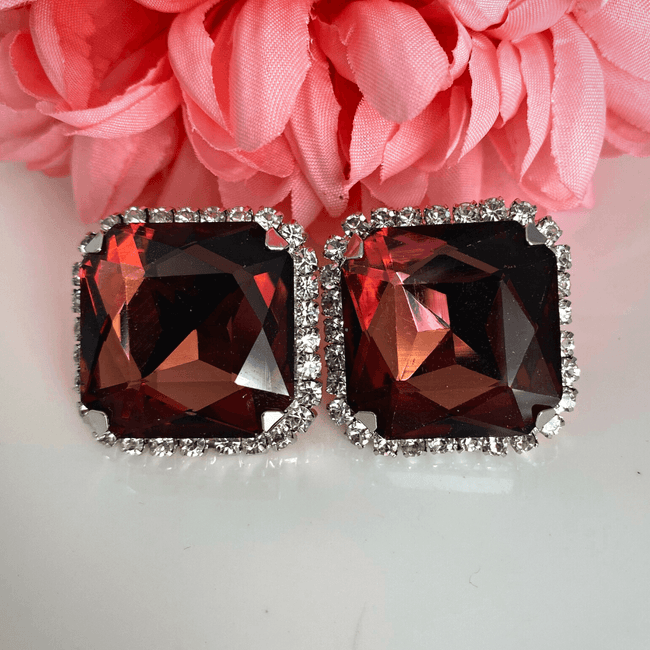 Wine Color Square Diamond Stud Earring