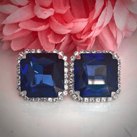 Blue Color Square Diamond Stud Earring
