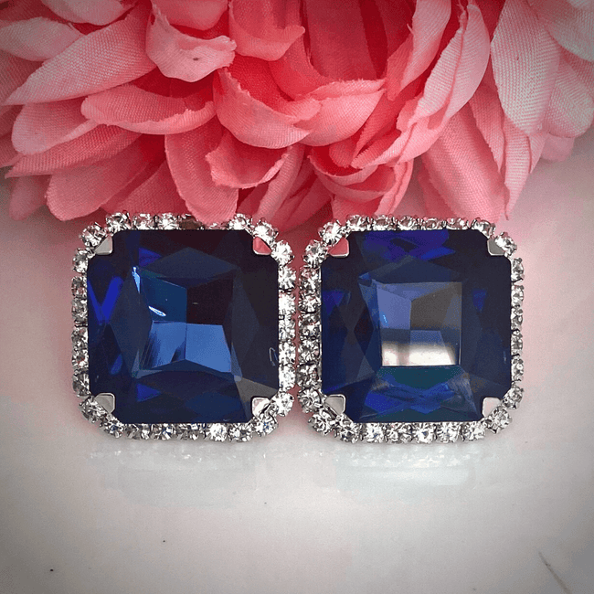 Blue Color Square Diamond Stud Earring