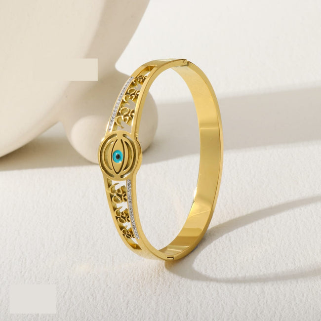 18K Gold-Plated Anti-Tarnish Stainless Steel Evil Eye Bracelet with Rhinestone Strap