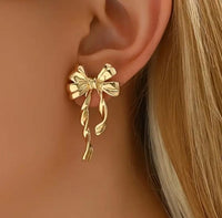 18K Gold Plated Bow Drop Earrings for Women