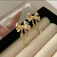 18K Gold Plated Bow Drop Earrings for Women