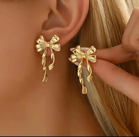 18K Gold Plated Bow Drop Earrings for Women