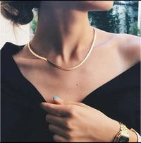 Anti-Tarnish 18K Gold Plated Herringbone Snake Chain Necklace For Women — Stackable