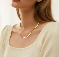 Anti-Tarnish 18K Gold Plated Herringbone Snake Chain Necklace For Women — Stackable