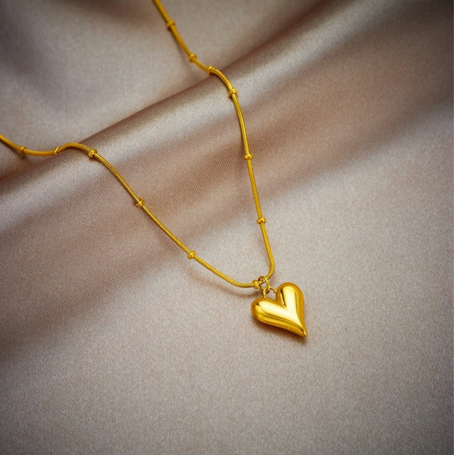 18K Gold Plated Anti-Tarnish Stainless Steel Heart Pendant Necklace