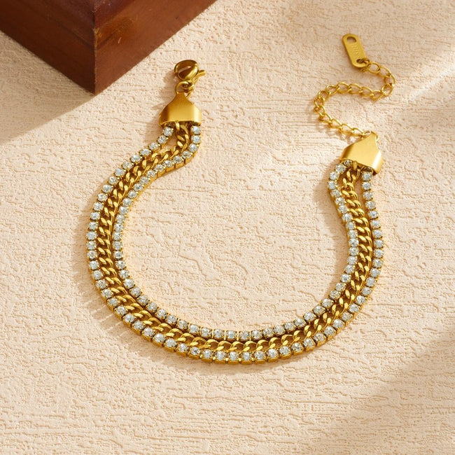 18K Gold Plated Anti-Tarnish Triple Layer Zircon Bracelet