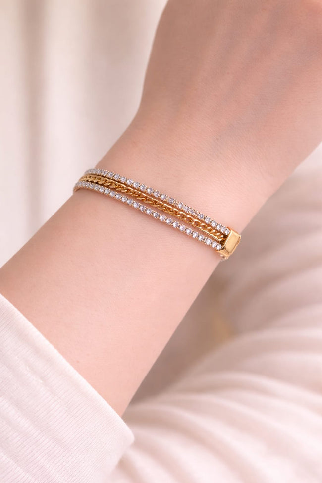 18K Gold Plated Anti-Tarnish Triple Layer Zircon Bracelet