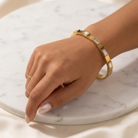 18K Gold Plated Anti Tarnish Stainless Steel Diamond Studded Kada Bangle Bracelet for Women Minimal Gold Bangle