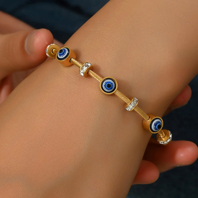 18K Gold Plated Anti Tarnish Stainless Steel Magnet Twist Bracelet with Evil Eye Protection