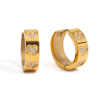 18K Gold Plated Heart Rhinestone Hoop Earrings for Women