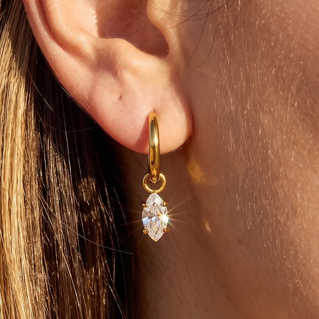 18K Gold Plated Zircon Drop Hoop Earrings for Women – 316 Stainless Steel