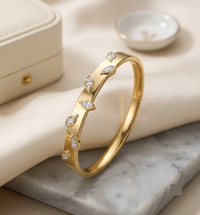 18K Gold Plated Zircon Leaf Bangle Bracelet for Women – 304 Stainless Steel