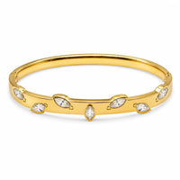 18K Gold Plated Zircon Leaf Bangle Bracelet for Women – 304 Stainless Steel