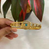18K Gold-Plated Anti-Tarnish Stainless Steel Evil Eye Bracelet with Rhinestone Strap