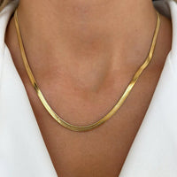 Anti-Tarnish 18K Gold Plated Herringbone Snake Chain Necklace For Women — Stackable