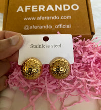 18K Gold Plated Stainless Steel Dotted Pattern Round Shape Stud Earring