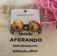 18K Gold Plated Stainless Steel Dotted Pattern Round Shape Stud Earring