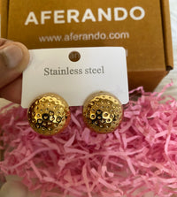 18K Gold Plated Stainless Steel Dotted Pattern Round Shape Stud Earring