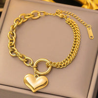 18K Gold Plated Stainless Steel Heart Drop Chain Bracelet