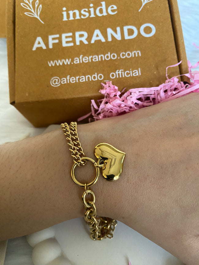 18K Gold Plated Stainless Steel Heart Drop Chain Bracelet