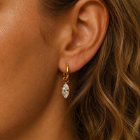 18K Gold Plated Zircon Drop Hoop Earrings for Women – 316 Stainless Steel