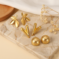 3-in-1 Clean Gold Earring Set — Anti-Tarnish V-Heart, Dome Ball & Petal Flower Studs