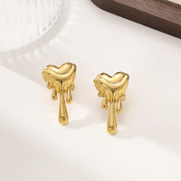 Anti-Tarnish 18K Gold Plated Dripping Heart Stud Earrings For Women