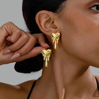 Anti-Tarnish 18K Gold Plated Dripping Heart Stud Earrings For Women