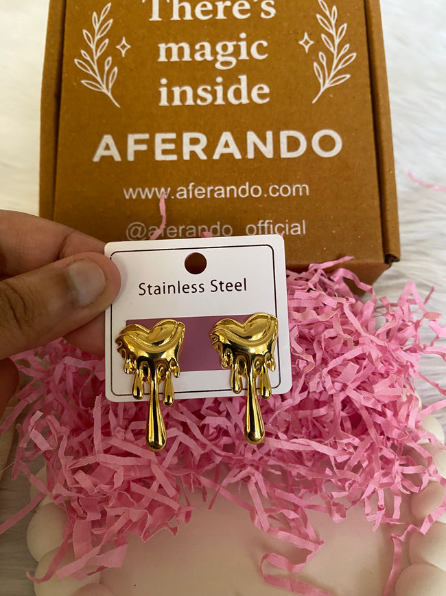 304 Stainless Steel 18K Gold Plated Dripping Heart Stud Earrings