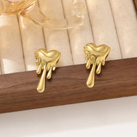 Anti-Tarnish 18K Gold Plated Dripping Heart Stud Earrings For Women