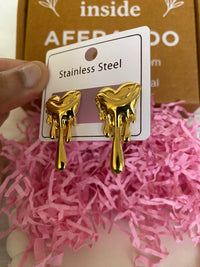 304 Stainless Steel 18K Gold Plated Dripping Heart Stud Earrings