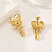 Anti-Tarnish 18K Gold Plated Dripping Heart Stud Earrings For Women