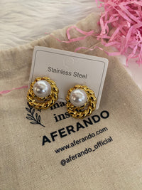 304 Stainless Steel Golden Halo Pearl Studs