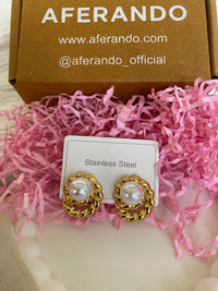 304 Stainless Steel Golden Halo Pearl Studs
