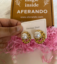 304 Stainless Steel Golden Halo Pearl Studs