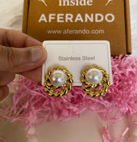 304 Stainless Steel Golden Halo Pearl Studs