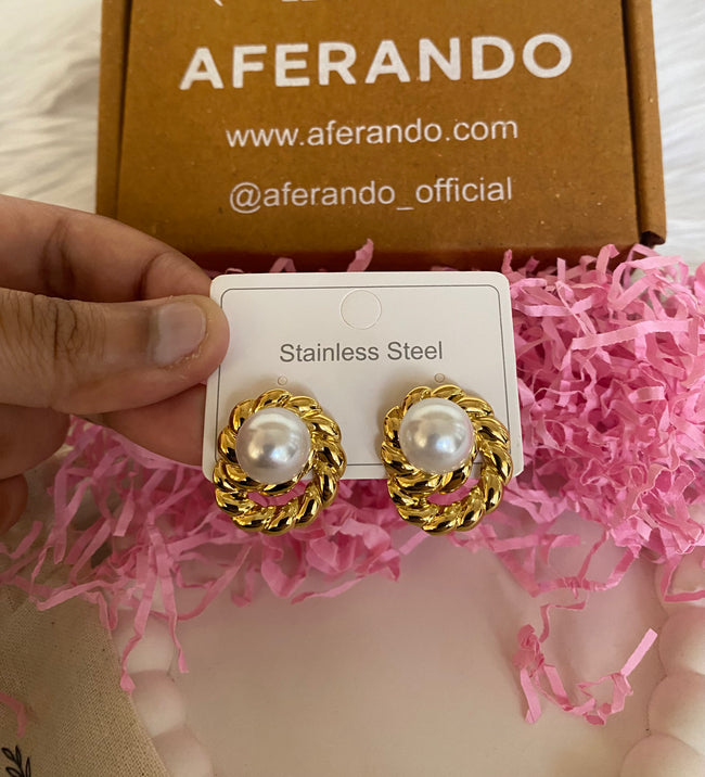 304 Stainless Steel Golden Halo Pearl Studs