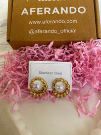 304 Stainless Steel Golden Halo Pearl Studs
