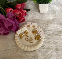 4-in-1 Gold Earring Set — Anti-Tarnish Floral, Heart, Fireworks & Mushroom Studs