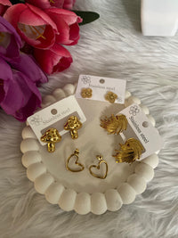 4-in-1 Gold Earring Set — Anti-Tarnish Floral, Heart, Fireworks & Mushroom Studs